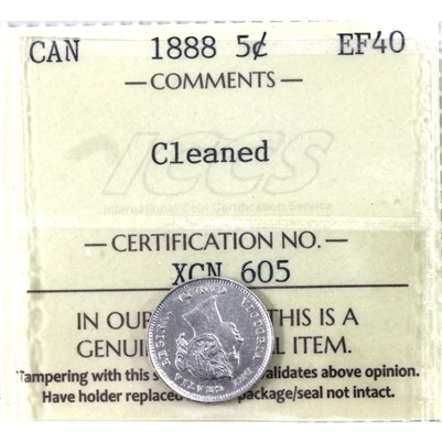 1888 Canada 5-cents ICCS Certified EF-40 (Cleaned)