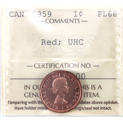 1959 Canada 1-cent ICCS Certified PL-66 Red, Ultra Heavy Cameo