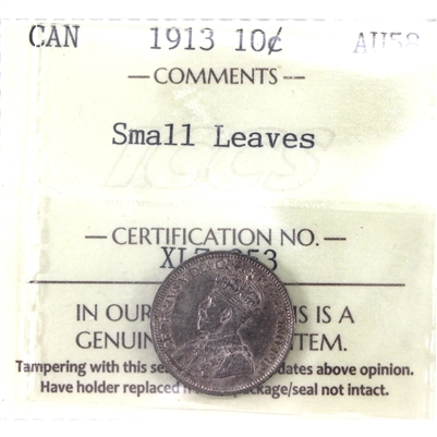 1913 Small Leaves Canada 10-cents ICCS Certified AU-58