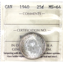 1940 Canada 25-cents ICCS Certified MS-64