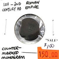 Ancient Roman Empire 1st-2nd Century Counter-Marked Monogram