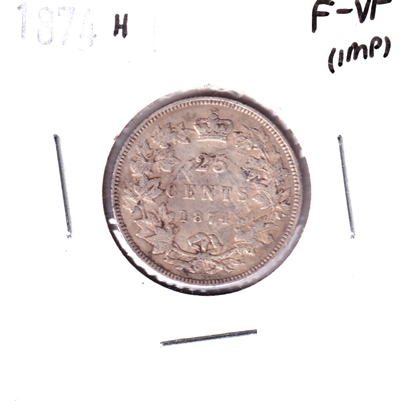 1874H Canada 25-cents F-VF (F-15) Impaired