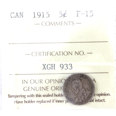 1915 Canada 5-cents ICCS Certified F-15