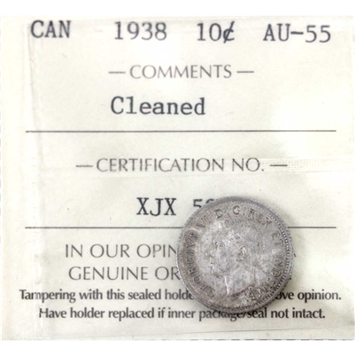 1938 Canada 10-cents ICCS Certified AU-55 (Cleaned)
