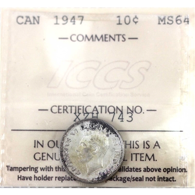 1947 Canada 10-cents ICCS Certified MS-64