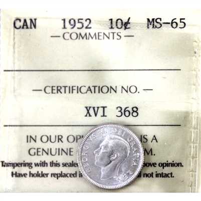 1952 Canada 10-cents ICCS Certified MS-65