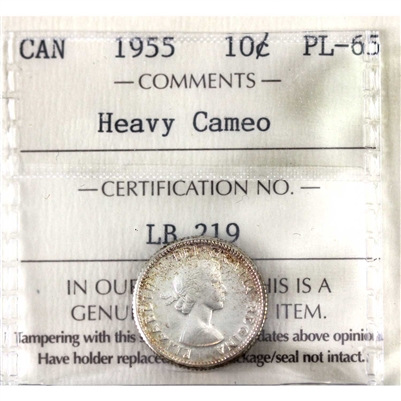 1955 Canada 10-cents ICCS Certified PL-65 Heavy Cameo