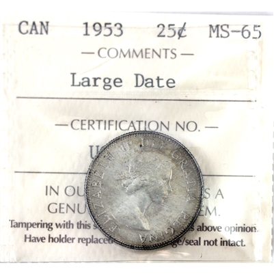 1953 Large Date Canada 25-cents ICCS Certified MS-65