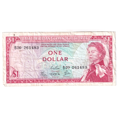 East Caribbean States 1965 1 Dollar Note, Pick #13c, Signature 4, VF