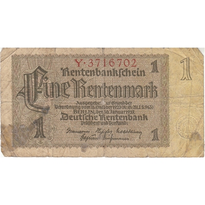 Germany Note 1937 1 Rentenmark 7 Digit, VG (damaged)