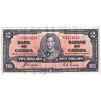 BC-22c 1937 Canada $2 Note, Coyne-Towers, K/R, VF-EF (ink)
