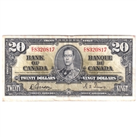 BC-25b 1937 Canada $20 Gordon-Towers, Very Fine (VF-20) Stain, tears, or damaged