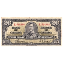 BC-25b 1937 Canada $20 Note, Gordon-Towers, Very Fine (VF-20) Holes