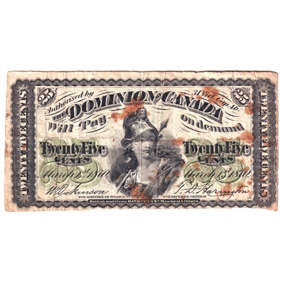 DC-1c 1870 Dominion 25-cent Shinplaster, Dickinson-Harington, Plain Series