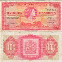 Bermuda Note 1966 10 Shillings, F (stain)