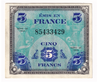 France Note 1944 5 Francs, AU (tear)