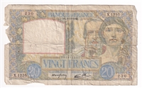 France Note 1940 20 Francs, F (damage)