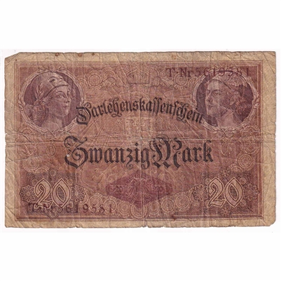 Germany Note 1914 20 Mark, 7 Digit G (damaged)