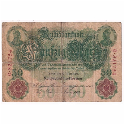 Germany Note 1906 50 Mark, Six Digit VG (damaged)