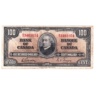 BC-27b 1937 Canada $100 Gordon-Towers, B/J, VF-EF (Tears)