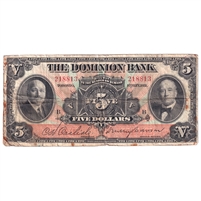 220-24-04 1931 Dominion Bank $5 Carlisle-Dawson, F (Damaged)