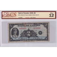 BC-3 1935 Canada $2 Osborne-Towers, English, B, BCS Certified F-12 (Holes, Stains)
