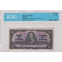 BC-24a 1937 Canada $10 Osborne-Towers, A/D, CCCS Certified VF-20