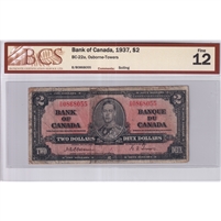 BC-22a 1937 Canada $2 Osborne-Towers, B/B, BCS Certified F-12 (Soiling)