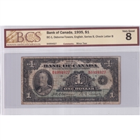 BC-1 1935 Canada $1 Osborne-Towers, English, Series B, BCS Certified VG-8 (Minor Tear)