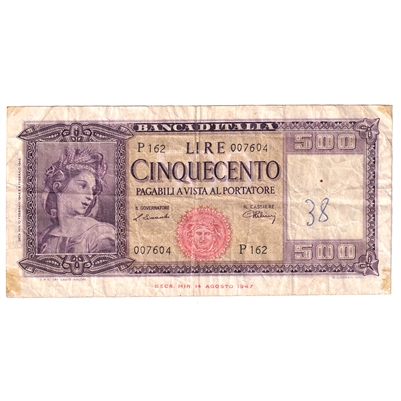 Italy Note, 1948 500 Lire, Pick #80a, VF (Writing)