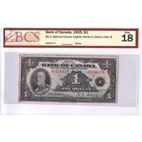 BC-1 1935 Canada $1 Osborne-Towers, English, Series A, BCS Certified F-18 (Stains)