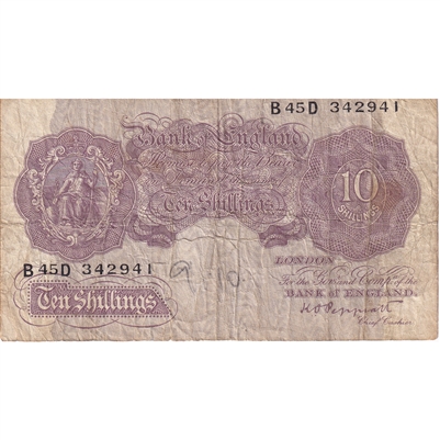 Great Britain Note 1940 10 Shillings, F (damaged)