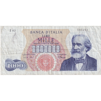 Italy Note 1968 1000 Lire, VF (writing)