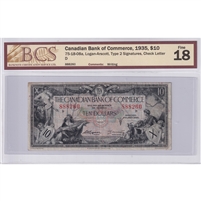 75-18-08a 1935 Canadian Bank of Commerce $10 Logan-Arscott, BCS Cert. F-18 (Writing)