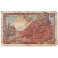 France 1943 20 Francs Note, Fine (Damaged)