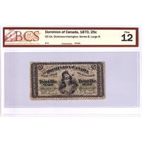 DC-1b 1870 Dominion 25-cent Shinplaster, Series B, Large B, BCS Certified F-12 (Holes)