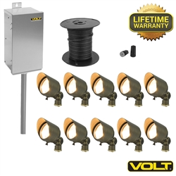 VOLT® Brass Lifetime LED Landscape Lighting Kit | (10) Spot Kit