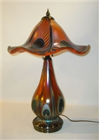 Beautiful Orange Peacock Table Lamp
Fabulous Even More Beautiful than the Picture
Beautiful Bronze base
The Lottons do all of their own bronze work
Lights top and base.
A Masterpiece. Museum Quality.