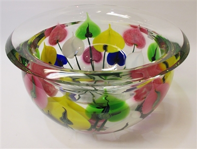 Daniel Lotton Large Bowl Clear Multi Colored Anthurium