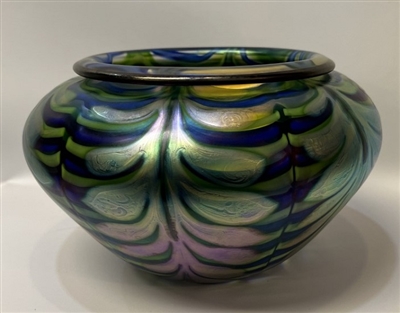 Daniel Lotton Bowl Cobalt and Green Threading