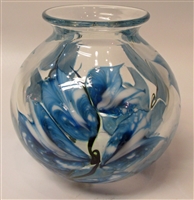 Daniel Lotton Crystal Vase Cooper Blue White Flower