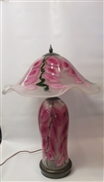 Daniel Lotton White Frosted Table Lamp Pink Floral Decor