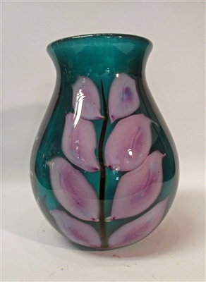 Daniel Lotton Small Aqua Blue Vase Purple Flowers