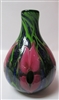 Daniel Lotton Vase Nu 102
Clear with  Blue overlay
Pink Iris Green Vine
Green Lip
Size 9  by  6
Signed Daniel Lotton  Dated 2014
