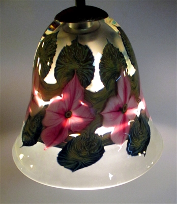 Daniel Lotton Pendant Chandelier
Frosted  with Pink Flowers and
Green Leaf and vine.
Rod Drop is 10"
Size of Chandelier  8  by 10
Signed Daniel Lotton  Dated 2016
Gorgeous....My Favorite.
Museum Quality.