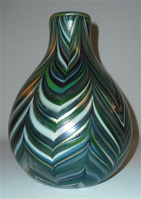 Daniel Lotton  Vase
Drapped in Green Blue Gold and White
Sixe 9  by  6 
Signed Daniel Lotton   Dated 2017
Really Beautiful