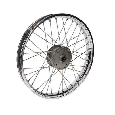 new old stock 16" - 2 1/4" front wheel for jawa. made by jawa for jawa. very smooth and true. these have been waiting in a box for over 40 years just for you. and you know who you are...