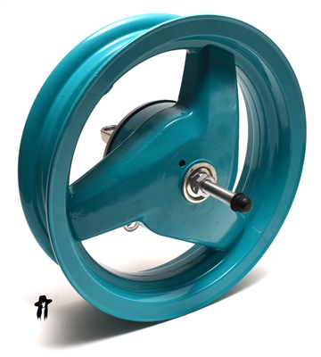 NOS piaggio ZIP 10" front wheel - teal