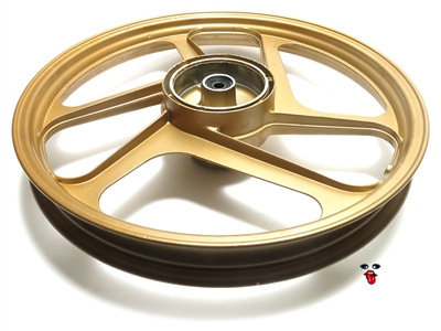 new derbi OEM 17" gold slanted 3 star mag wheel - FRONT