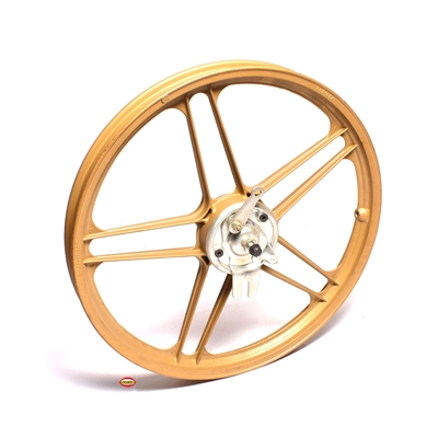 NOS 17" gold 5 star mag wheel - front